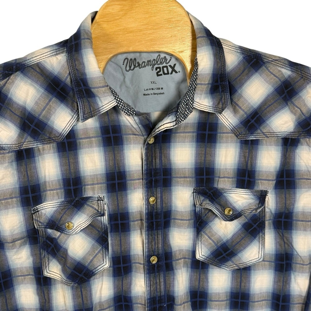 Wrangler 20X Competition Men XXL‎ Blue Shadow Plaid Pearl Snap Western Shirt